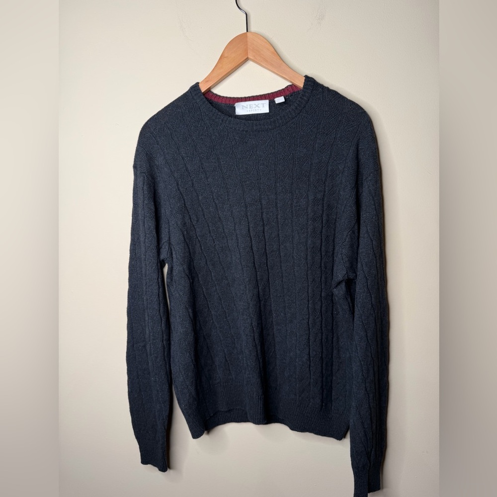 Vintage Men’s L Cashmere Silk Cable-knit Crew Neck Knit Sweater Gray NEXT Sport